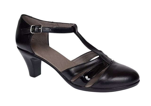 Pantofi dama din piele naturala negri si piele lacuita toc 5cm - NA173
